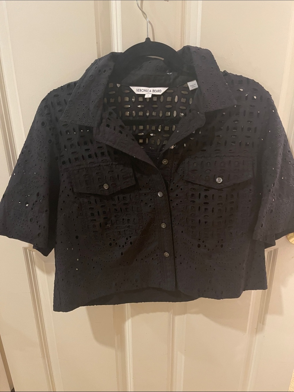 Veronica Beard Black Cropped Eyelet Shirt Jacket